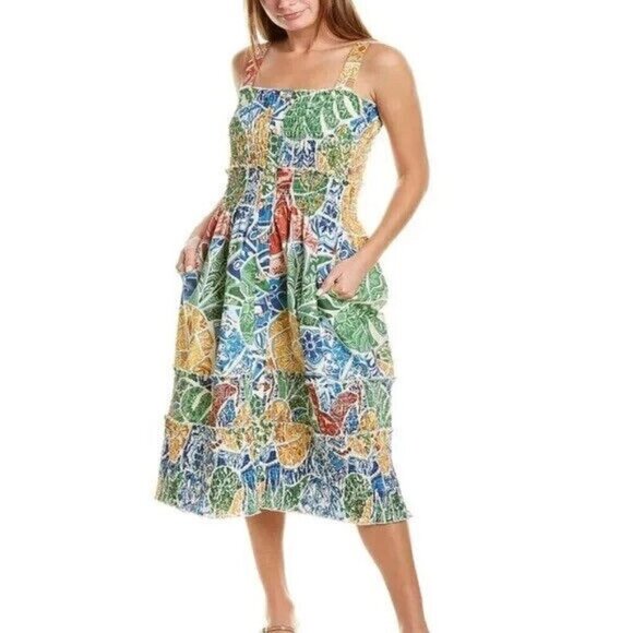 FARM Rio Dresses & Skirts - Farm Rio Women’s Tropical Tile Midi Dress Beach Vacation Coquette M